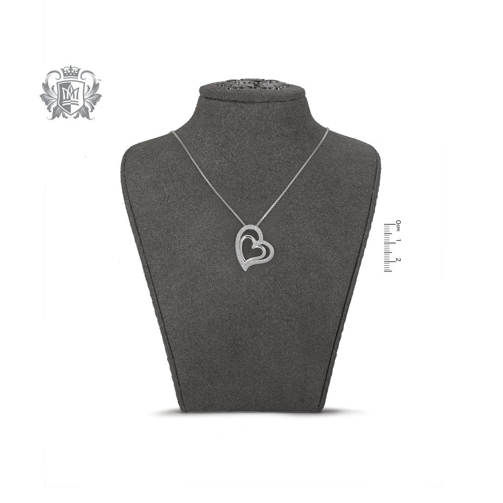 Double Pave Heart Pendant Sterling Silver on Bust