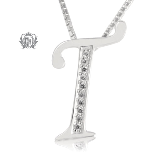 Cubic Pave Set Letter T Pendant