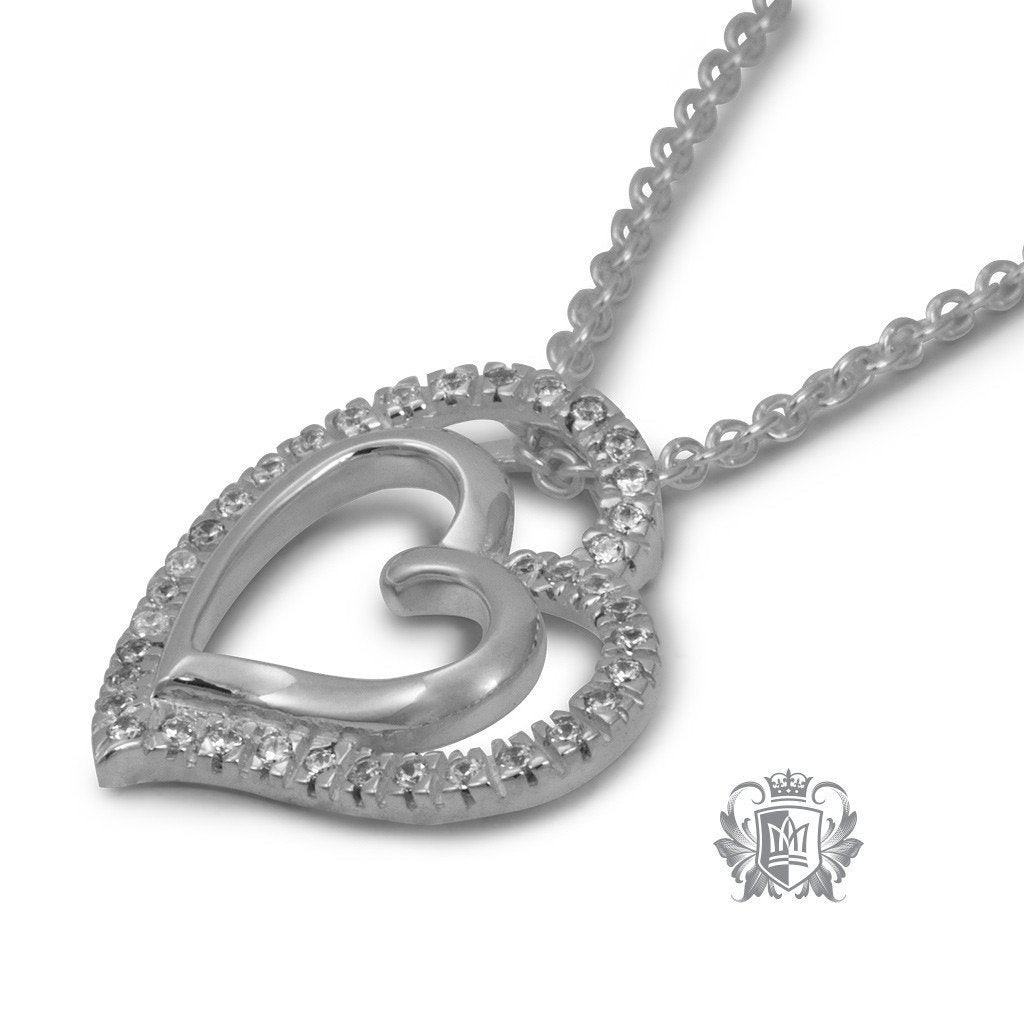 Double Pave Heart Pendant Sterling Silver Side