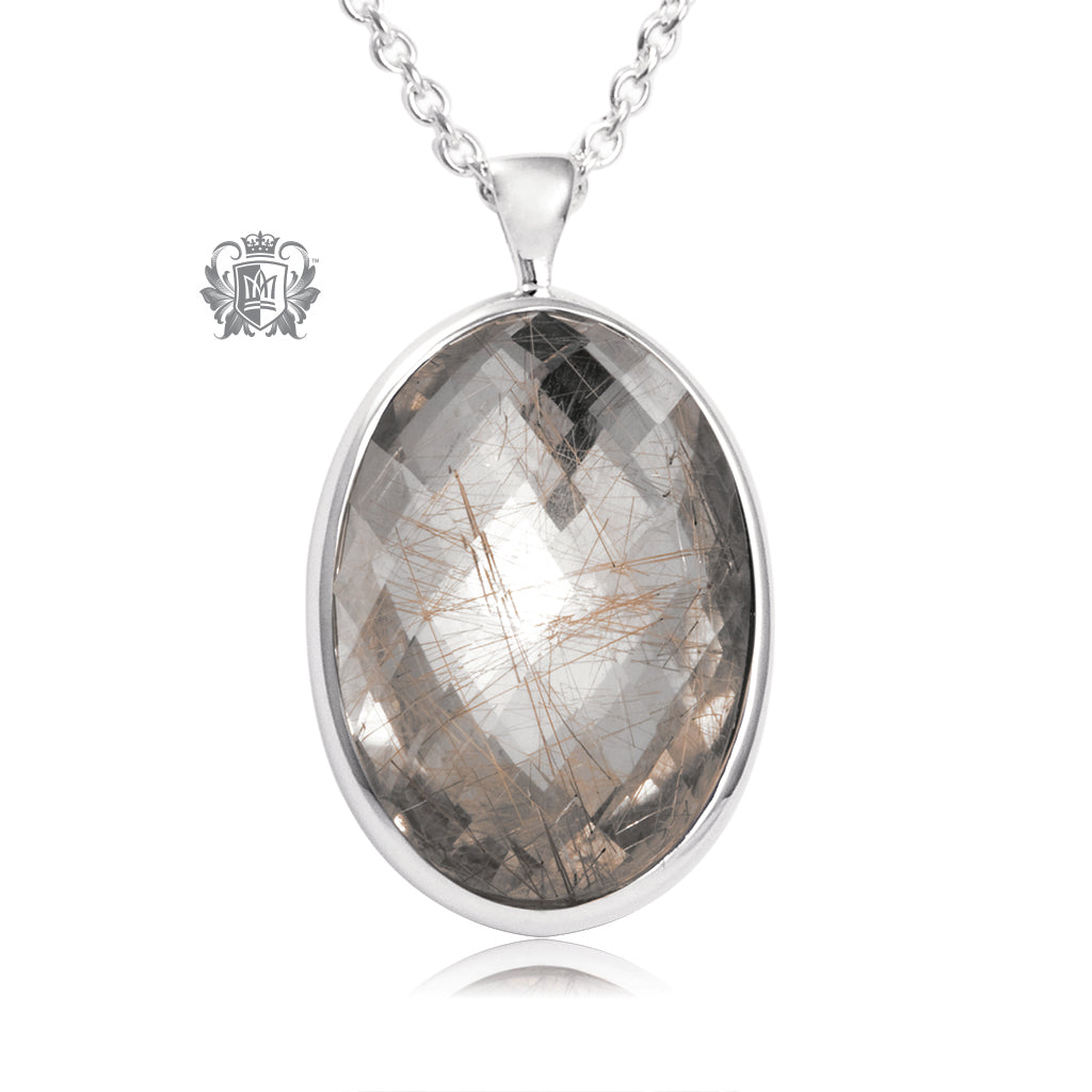 Oval Checker Rutilated Quartz Pendant