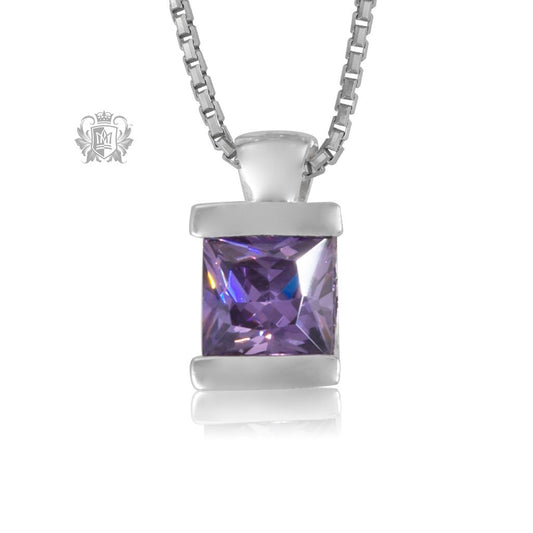 Amethyst Cubic Channel Set Pendant Sterling Silver