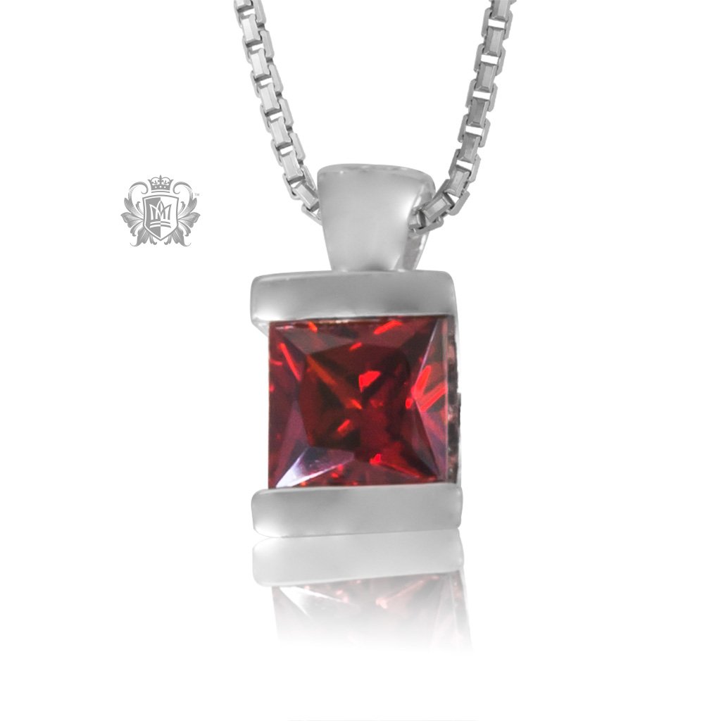 Garnet Cubic Channel Set Pendant Sterling Silver