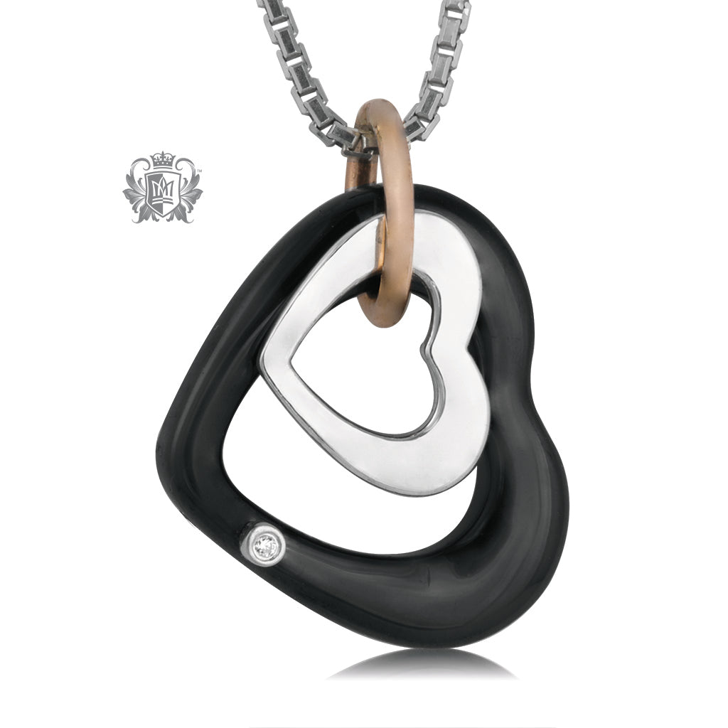 Black Hi-tech Ceramic Double Heart Pendant