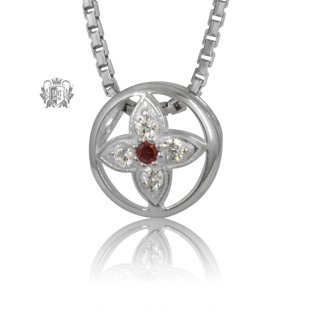 Garnet Red Dainty Star Flower Cubic Slider Pendant