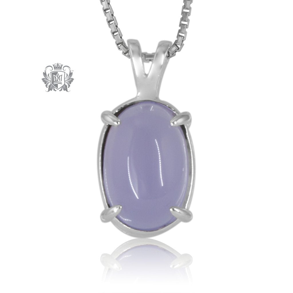 Lilac Agate Jellybean Prong Set Stud Pendant Sterling Silver