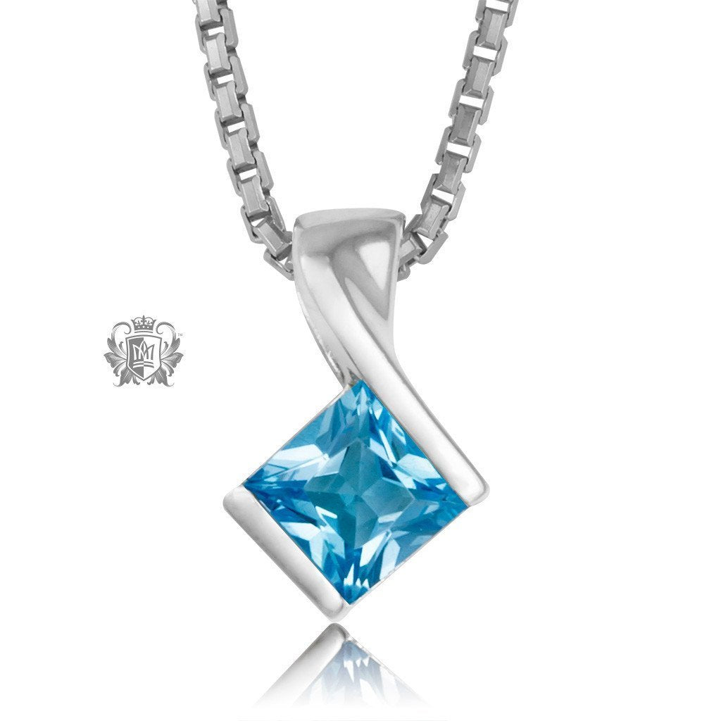 Blue Topaz Cubic Metalsmiths Sterling Silver Offset Pendant