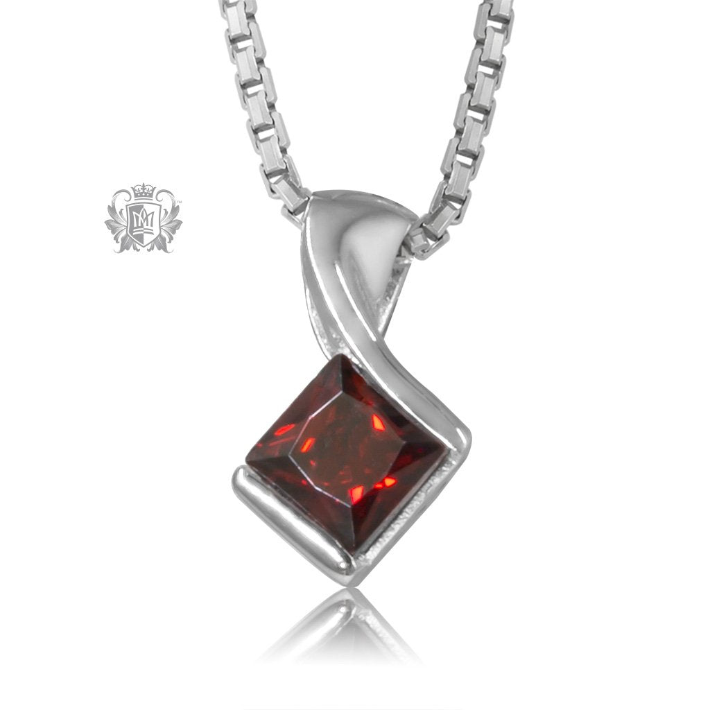 Garnet Cubic Metalsmiths Sterling Silver Offset Pendant