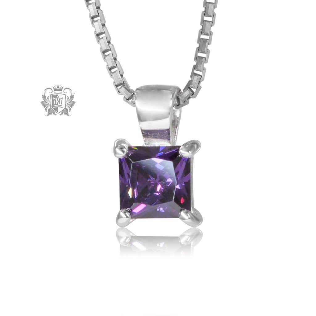 Amethyst Cubic Square Prong Set Pendant Sterling Silver
