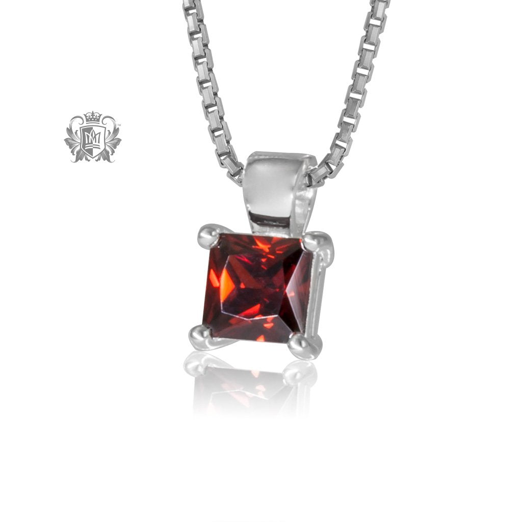 Garnet Cubic Square Prong Set Pendant Sterling Silver