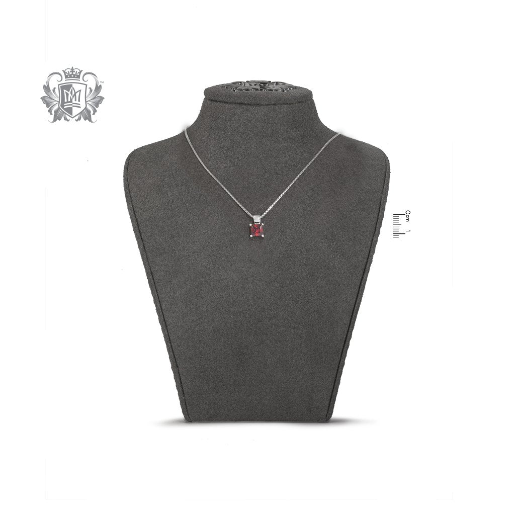 Garnet Cubic Square Prong Set Pendant Sterling Silver - bust