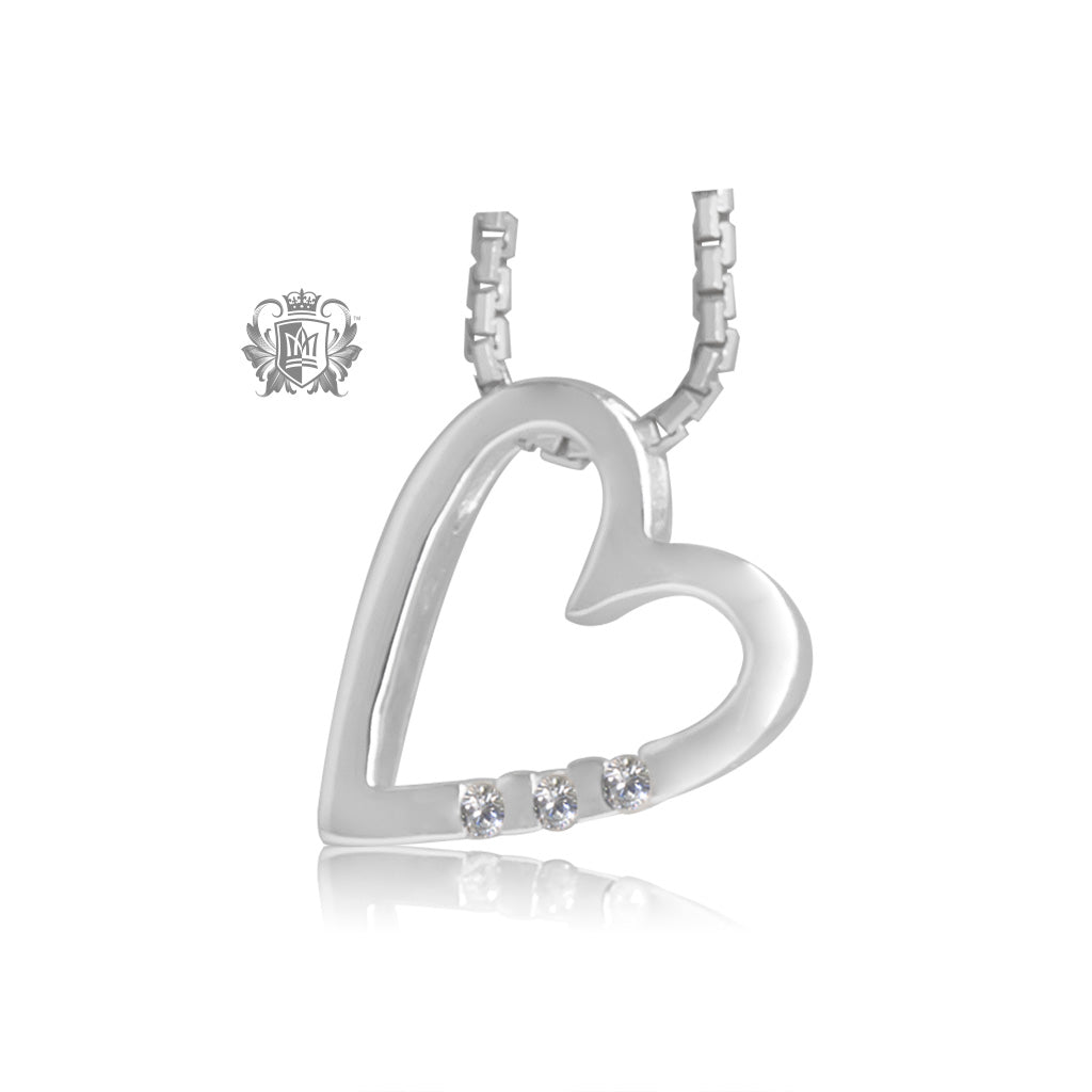 Three Diamond Medium Heart Necklace