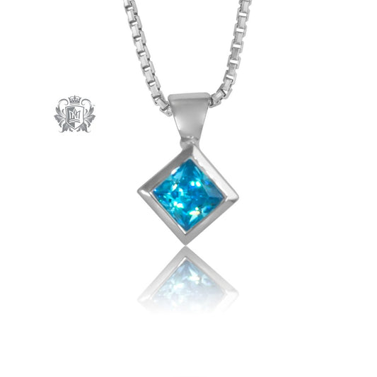 Blue Topaz Cubic Square Slope Pendant Sterling Silver