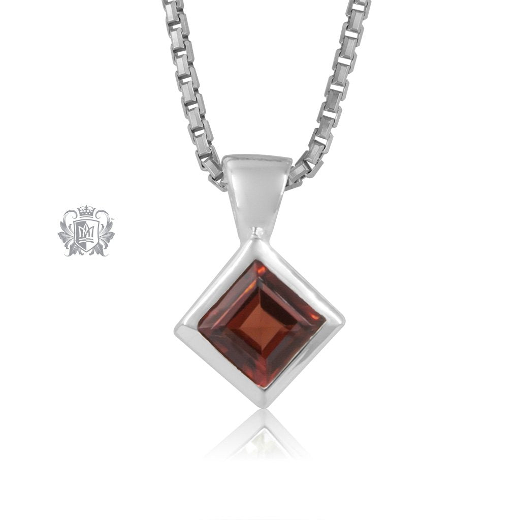 Garnet Square Slope Pendant Sterling Silver