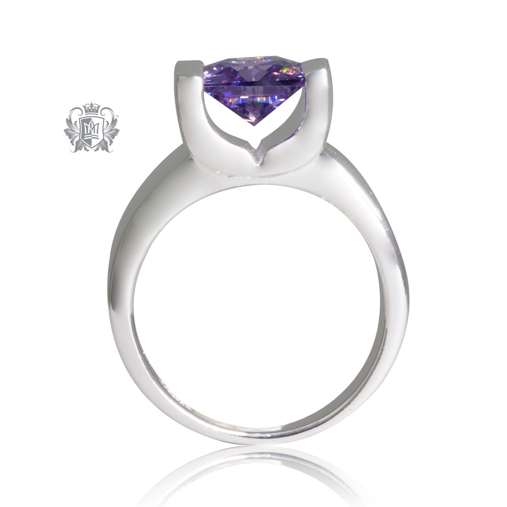 Amethyst Cubic Large Square Channel Set Ring Sterling Silver Side View