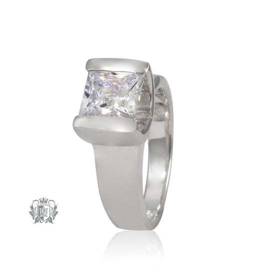 Cubic Large Square Channel Set Ring Sterling Silver