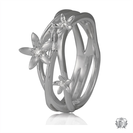 Triple Band Flower Ring with Diamond Accents