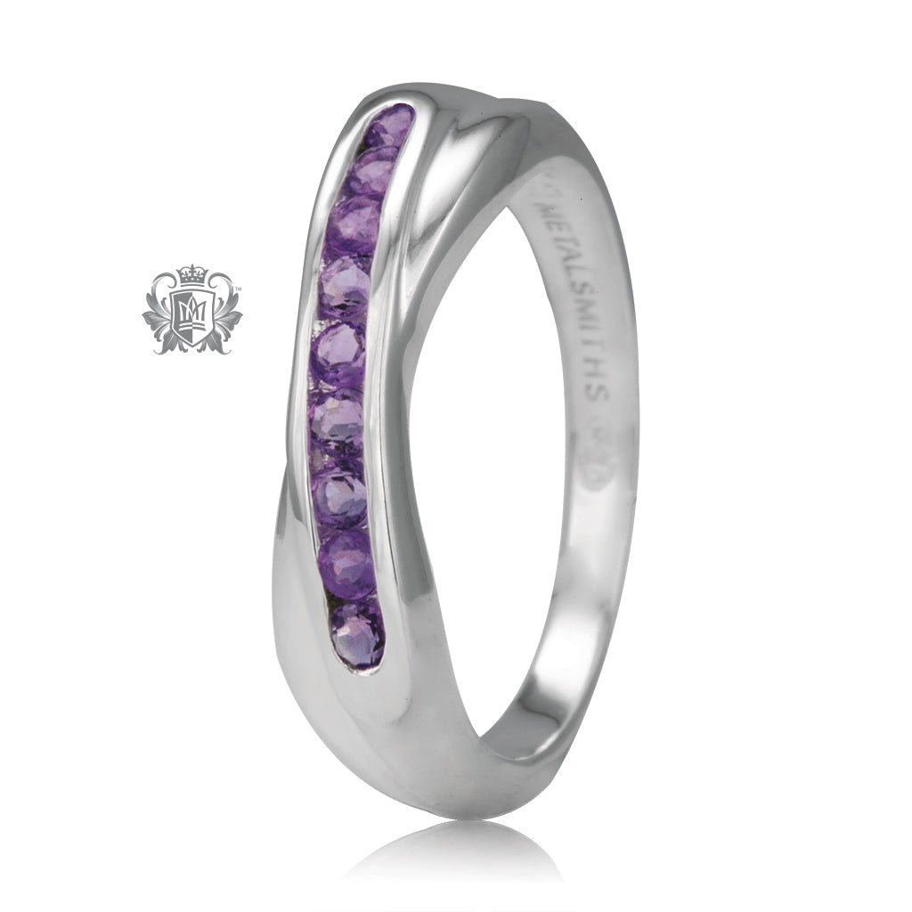 Amethyst Channel Set Crossover Ring