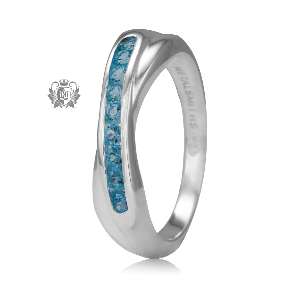 Blue Topaz Channel Set Crossover Ring