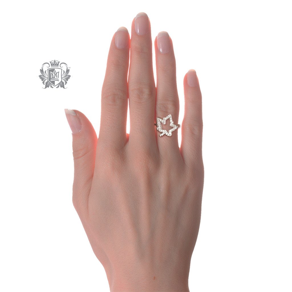 Metalsmiths Sterling Silver Sparkling Maple Leaf Ring on Model