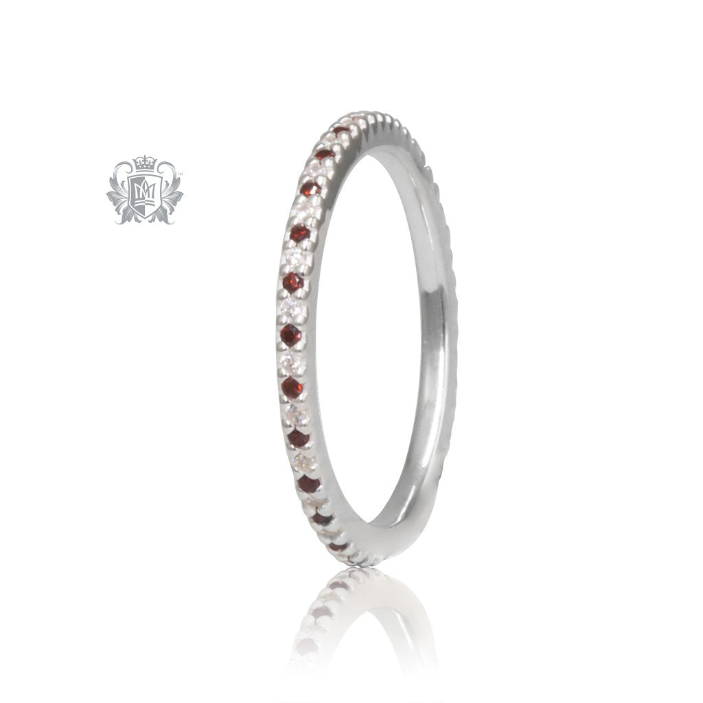 Sterling Silver Garnet Red Eternal Stacking Cubic Ring