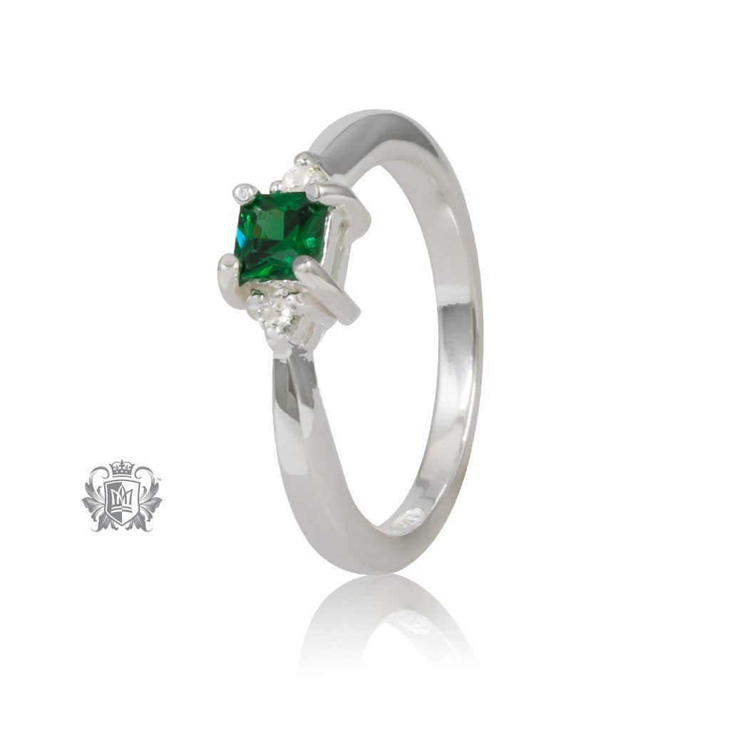 Square Trinity Emerald Cubic Ring