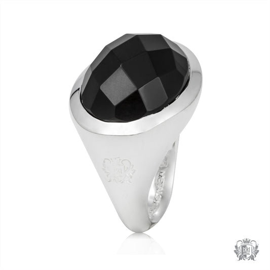 Oval Checker Cut Black Onyx Ring