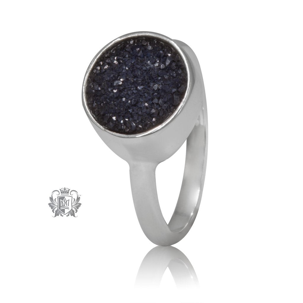 Black Druzy Round Bezel Set Ring Metalsmiths Sterling Silver
