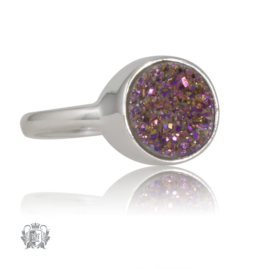 Plum Druzy Round Bezel Set Ring Metalsmiths Sterling Silver SIDE