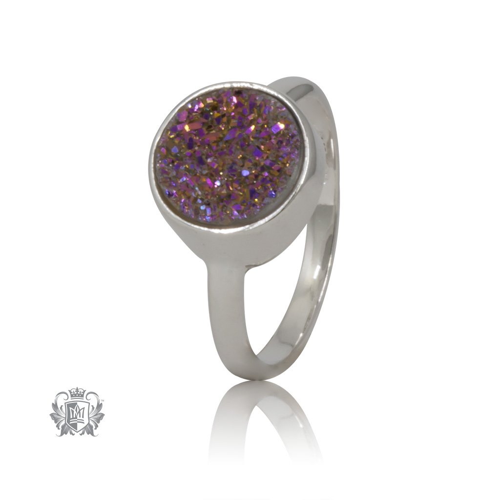 Plum Druzy Round Bezel Set Ring Metalsmiths Sterling Silver