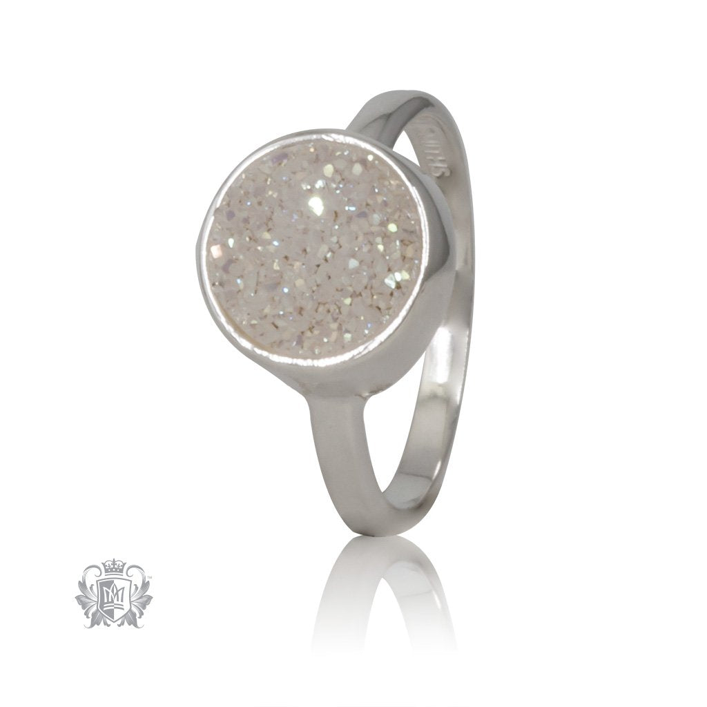 White Druzy Round Bezel Set Ring Metalsmiths Sterling Silver