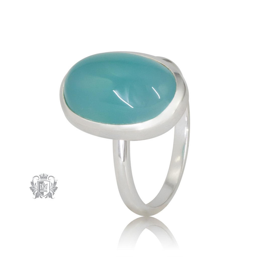 Aquamarine Agate JellyBean Ring Sterling Silver