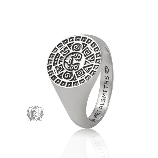 Large Aztec Calendar Signet Ring