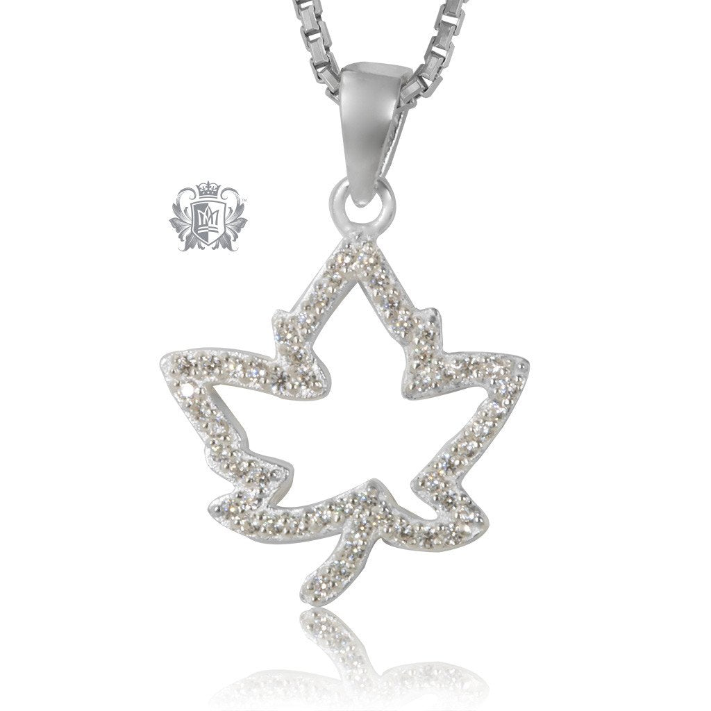 Sterling Silver Sparkling Maple Leaf Gemstone Necklace