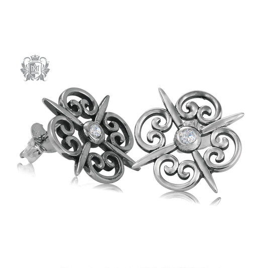 Cubic Scroll Stud Earrings