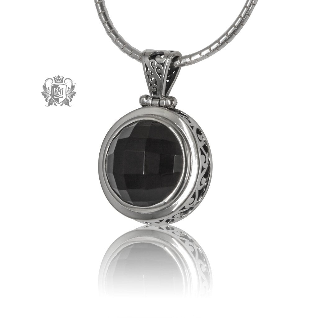 Black Onyx Large Checker Cut Pendant Sterling Silver Front