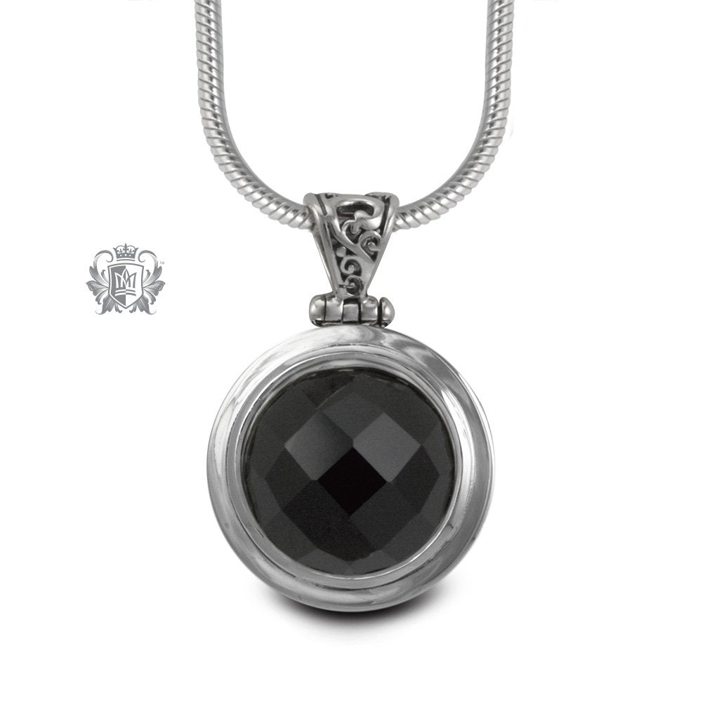 Black Onyx Large Checker Cut Pendant Sterling Silver