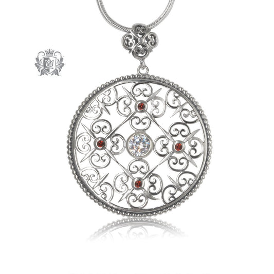 Panos Konidas Round Shield Garnet & Cubic Pendant