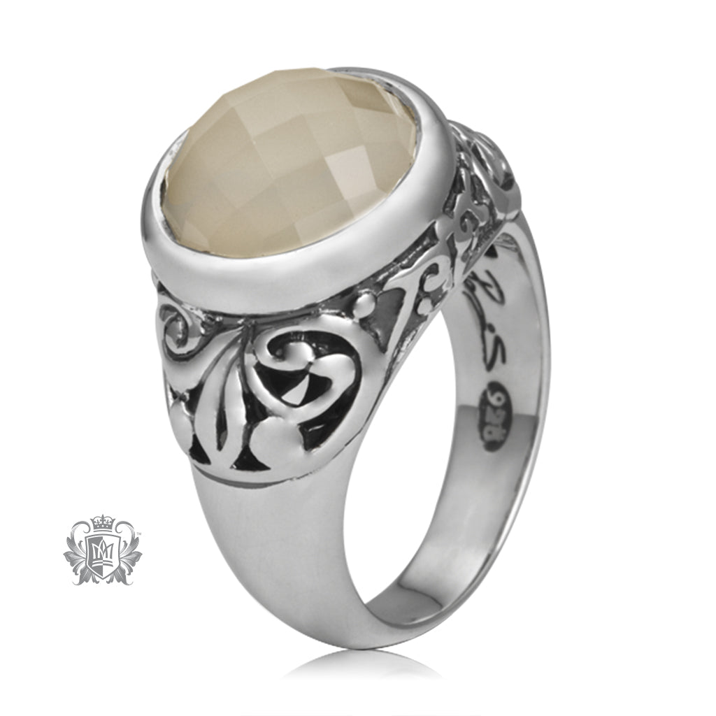 Round Gemstone Scrolled Ring