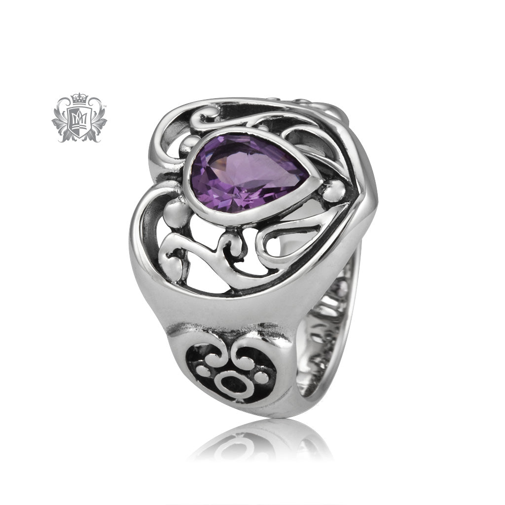 Scroll Heart Gemstone Ring