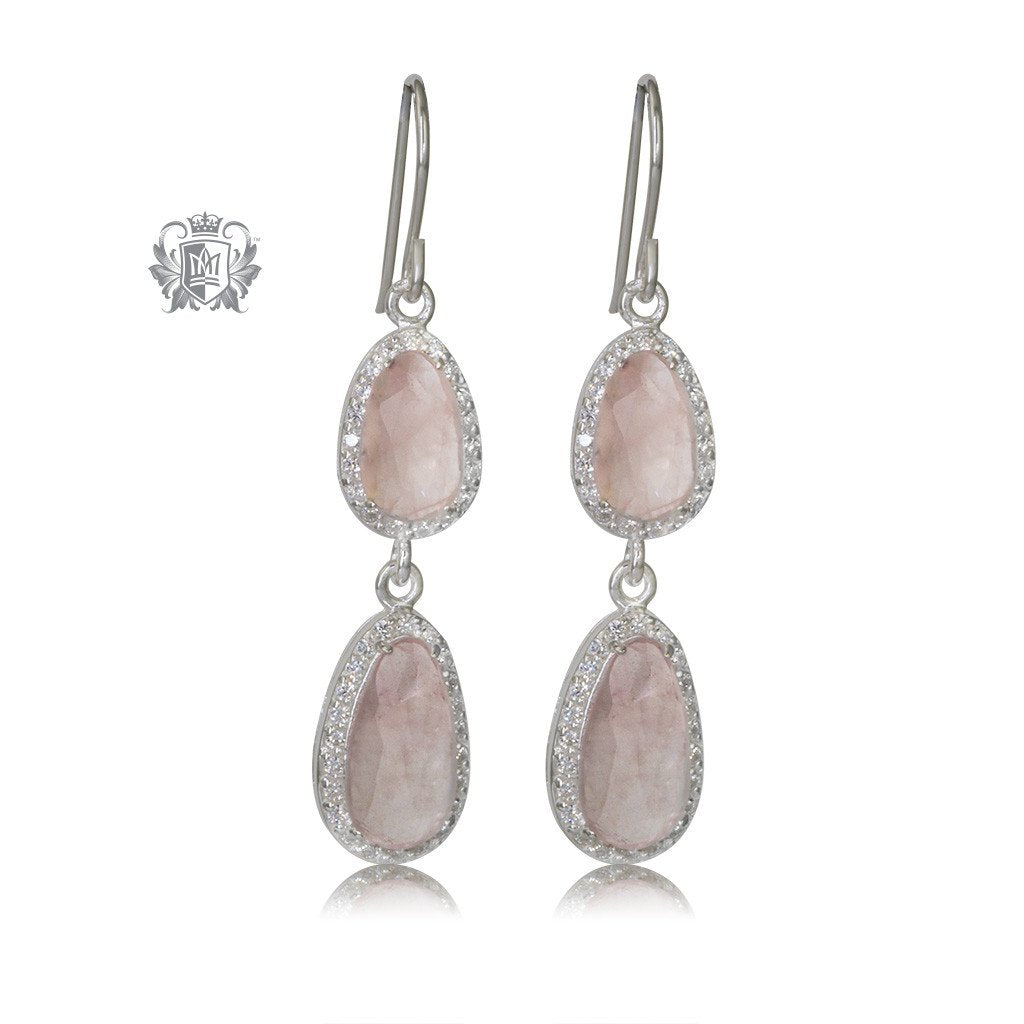 Rose Quartz Double Drop Sterling Silver Earrings