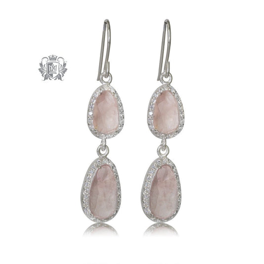 Rose Quartz Double Drop Sterling Silver Earrings