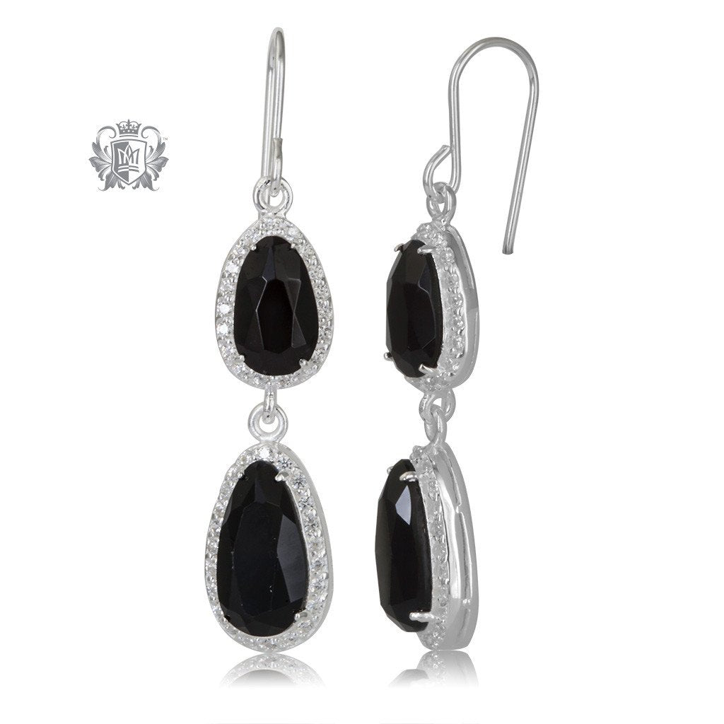 Sapphire Blue Cubic Double Drop Sterling Silver Earrings