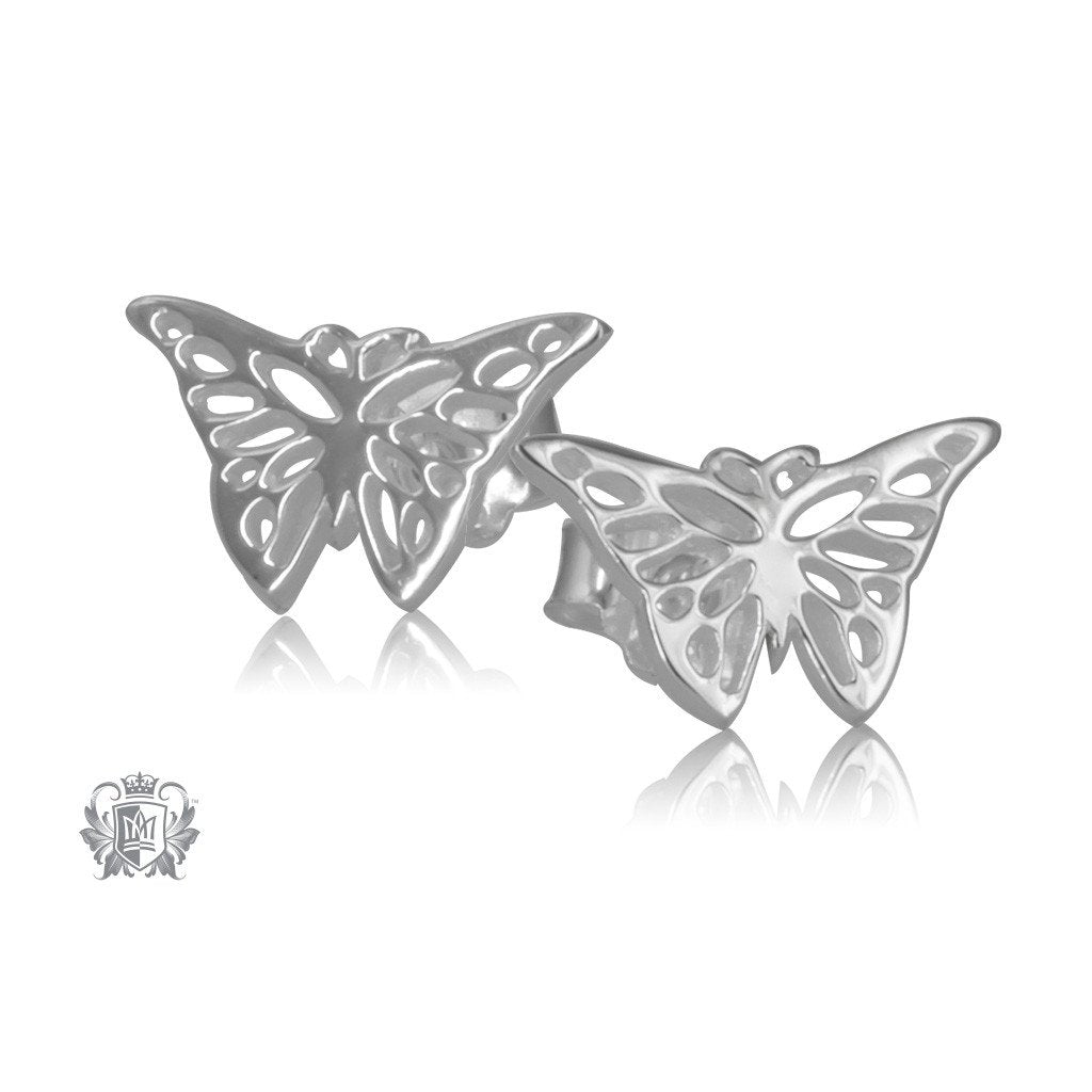 Sterling Silver Monarch Butterfly Stud Earrings