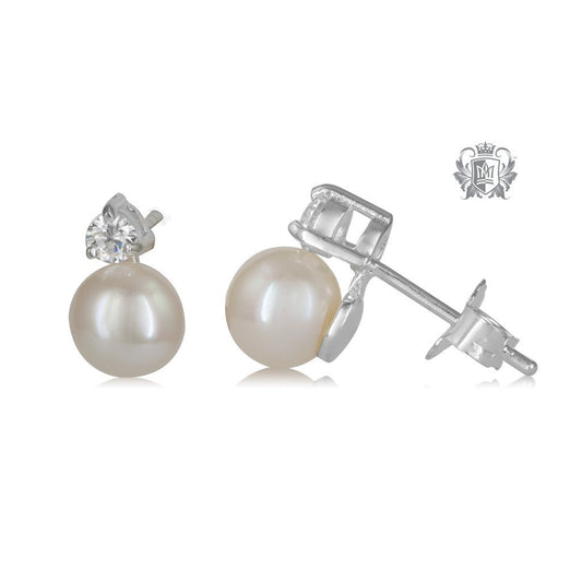 Freshwater Pearl Double Drop Sterling Silver Earrings - side