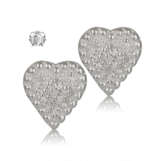 PavŽ Heart Stud Earrings Sterling Silver - Front