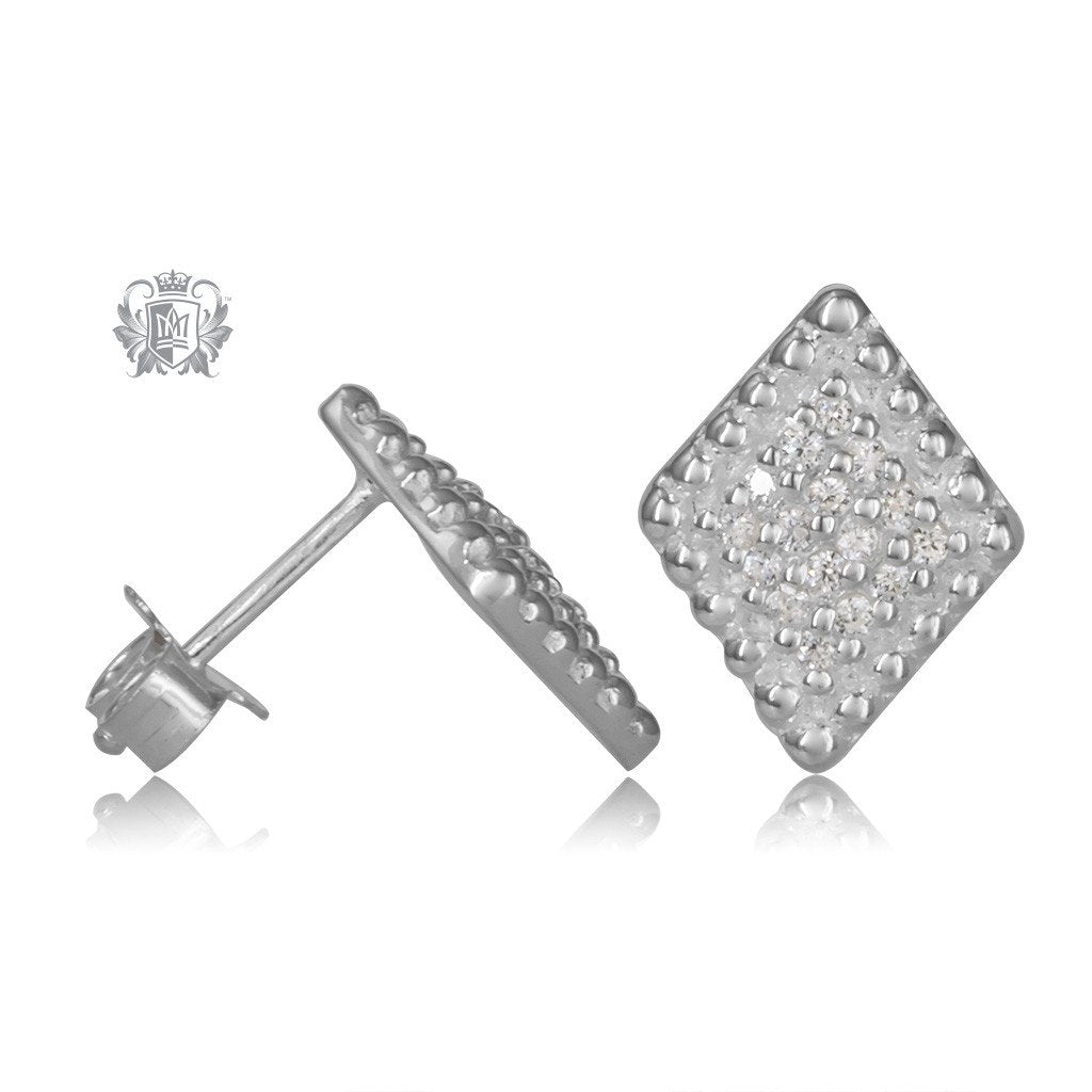 Diamond Shaped Sterling Silver Stud Earrings - Side