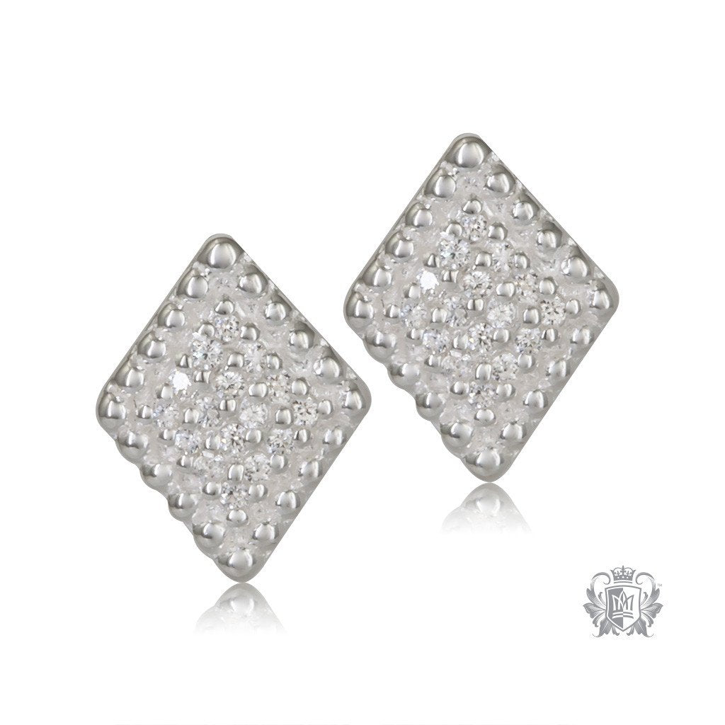 Diamond Shaped Sterling Silver Stud Earrings - Front