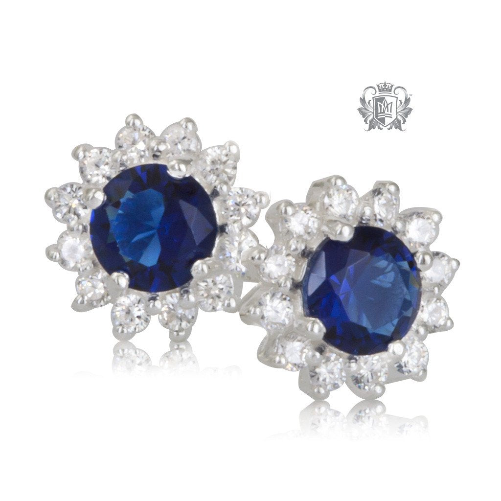 Round Sapphire Blue Cubic Cluster Earrings