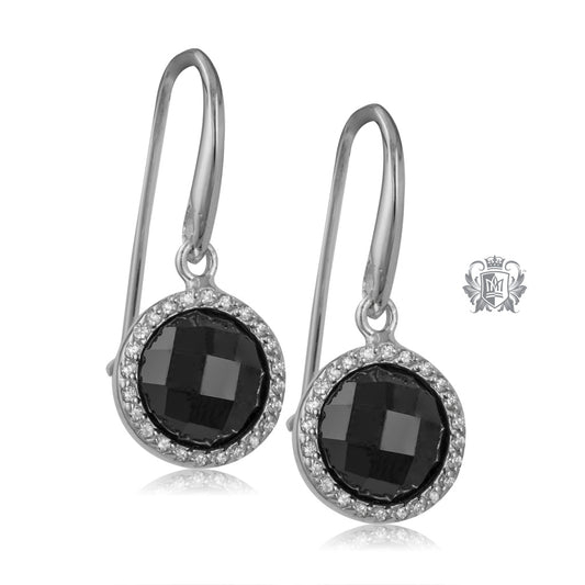 Checker Cut Black Cubic Hanger Earrings