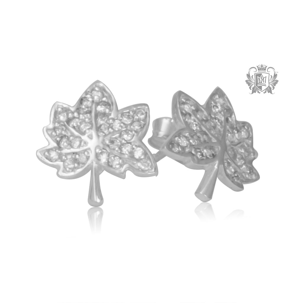 Maple Leaf Stud Earrings with Pave Cubics